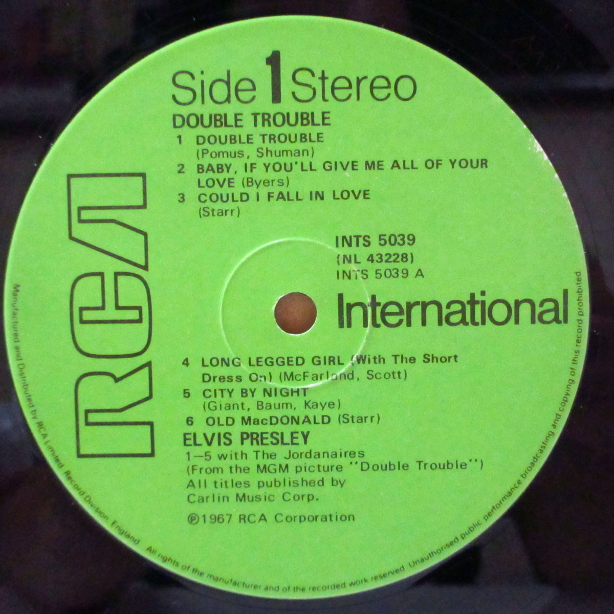 ELVIS PRESLEY (エルヴィス・プレスリー)  - Double Trouble (UK '80 再発「グリーン・レーベル」 ステレオ LP)主演同名映画サントラ