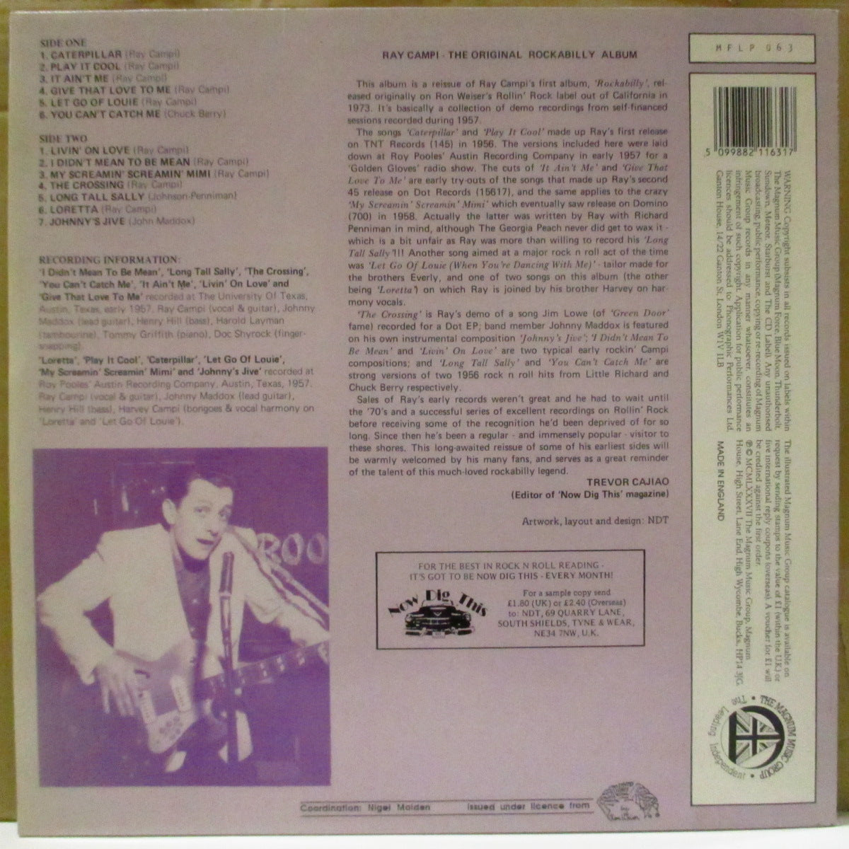 RAY CAMPI (レイ・キャンピ)  - The Original Rockabilly Album (UK '87 再発モノラル LP)'57年録音編集73年米デビューアルバムの別ジャケ再発。