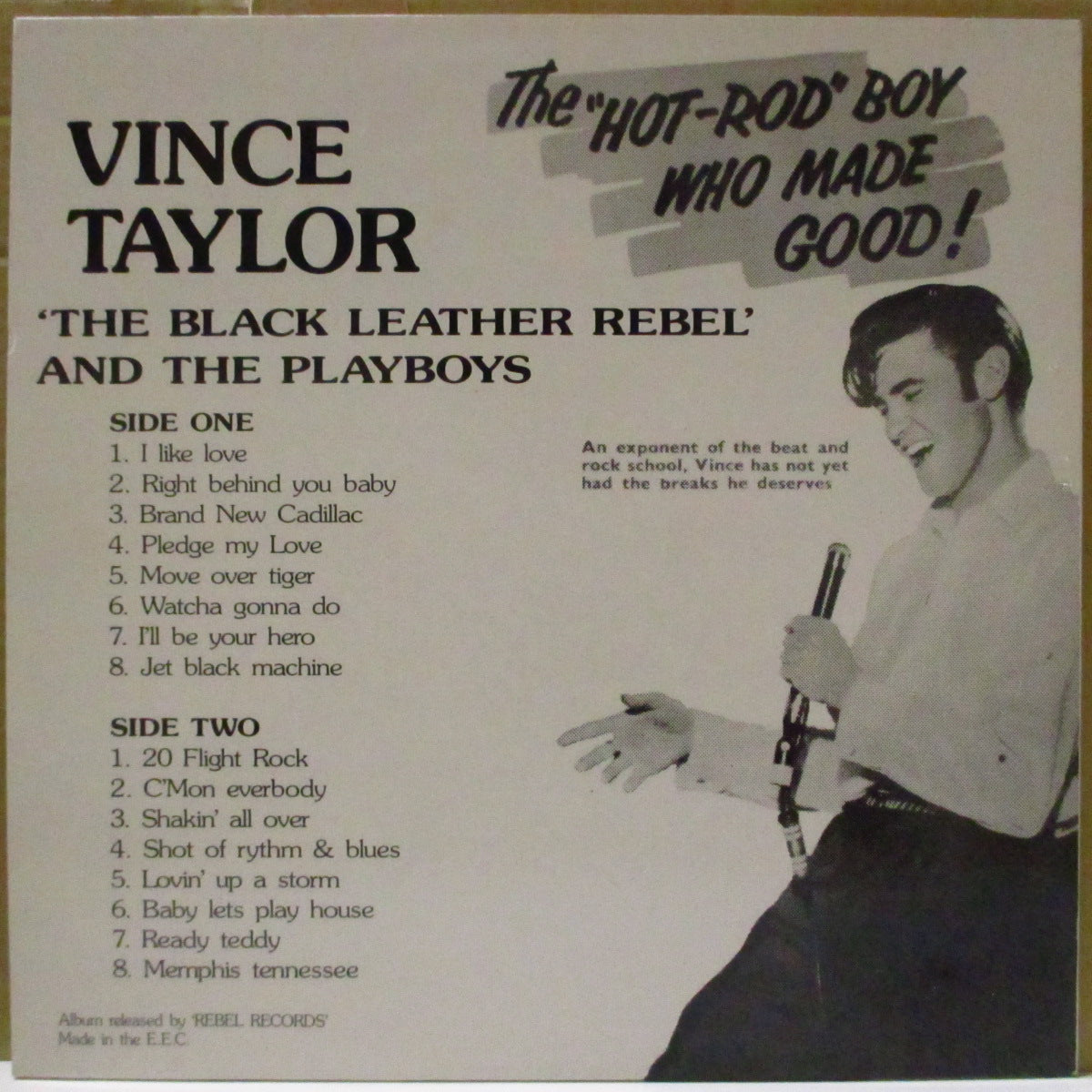 VINCE TAYLOR & THE PLAYBOYS (ヴィンス・テイラー)  - The Black Leather Rebel (Eu 90's テスト・プレス白ラベ LP)英国ロッカー黄金期ベスト16曲！