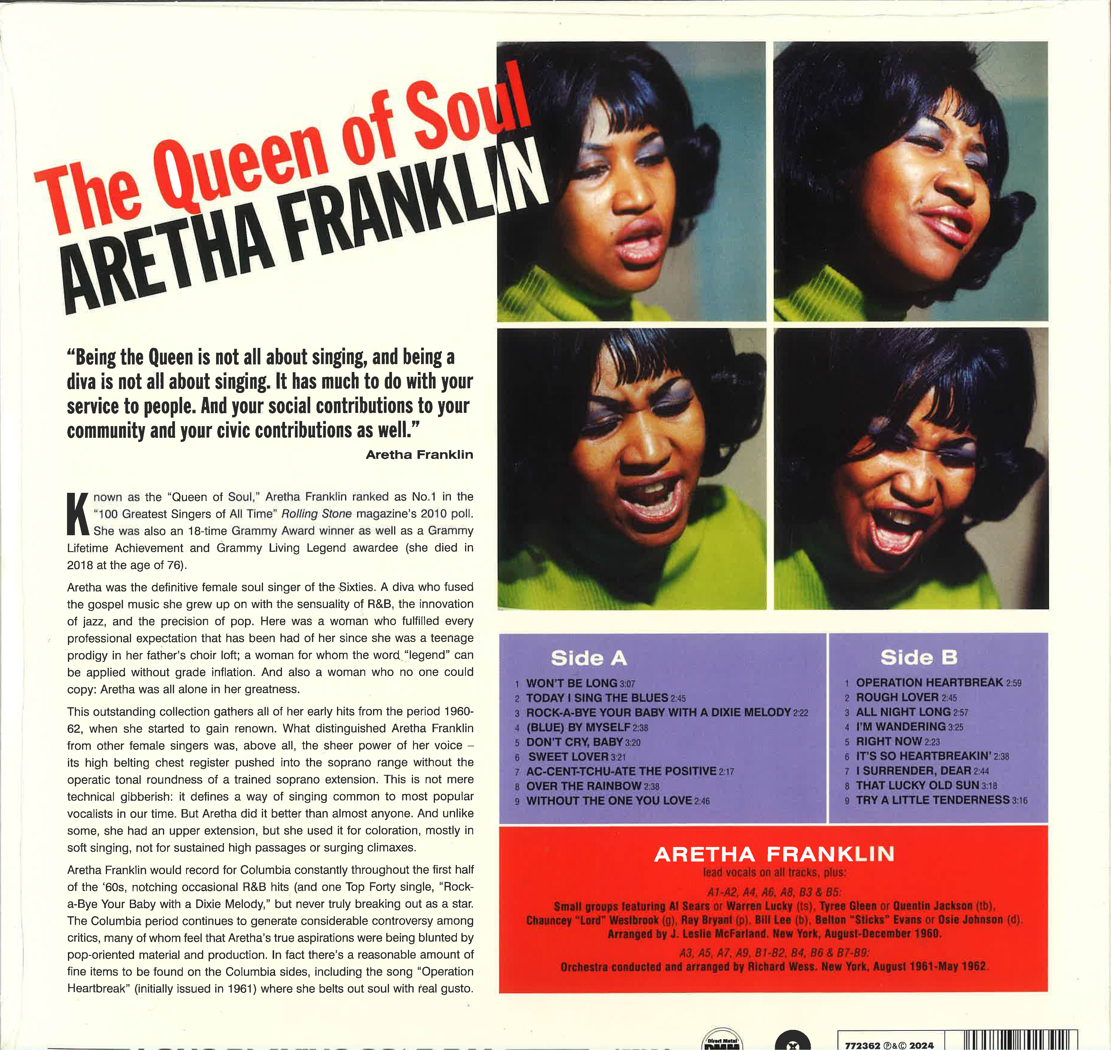 ARETHA FRANKLIN (アレサ・フランクリン)  - The Queen Of Soul (EU 限定プレス180g重量 LP/New-772362)初期コロンビア社期コンピ