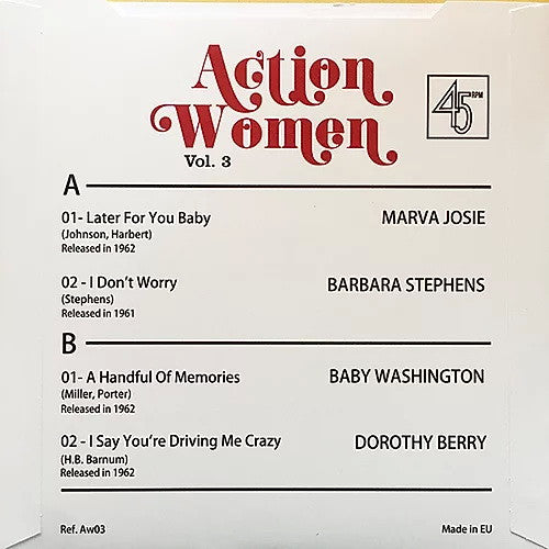 V.A. (アーリー60's レディースR&B-SOUL 4曲入7"EPシリーズ)  - Action Women Vol.3 (Spain 限定4曲入りジャケ付き 7インチEP /New)