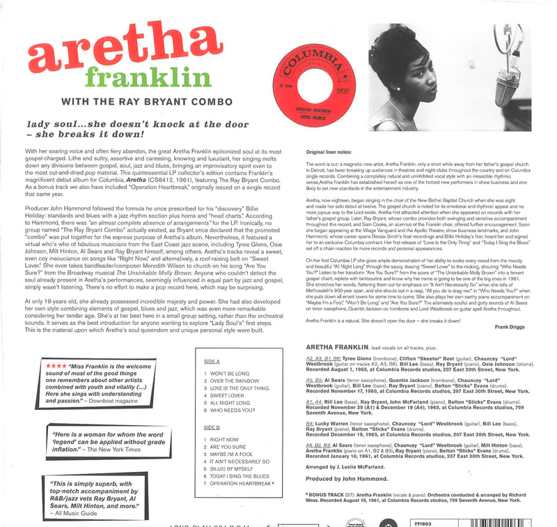 ARETHA FRANKLIN (アレサ・フランクリン)  - Aretha (EU 限定復刻ボーナス入り再発180g ステレオ LP/New)