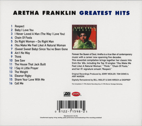 ARETHA FRANKLIN (アレサ・フランクリン)  - Greatest Hits (EU 限定CD-アウタースリップケース付き/New)