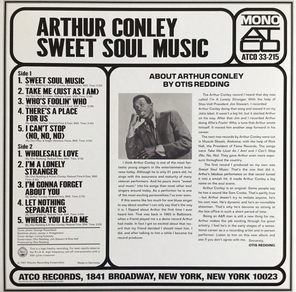 ARTHUR CONLEY (アーサー・コンリー)  - Sweet Soul Music (全世界共通限定「クリスタル・クリア VINYL」再発モノラル LP /New) 67年デビューアルバム