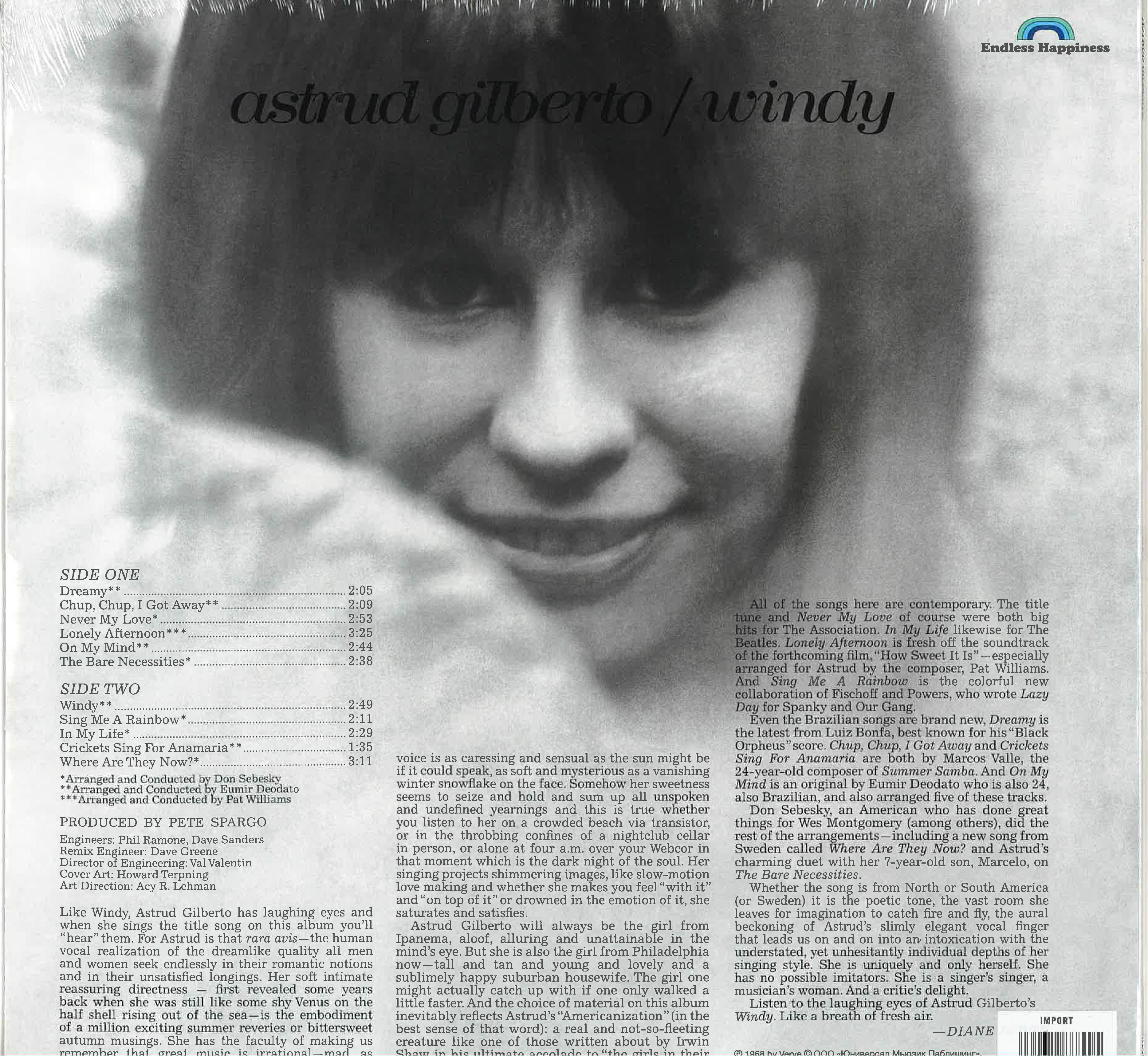 ASTRUD GILBERTO (アストラッド・ジルベルト)  - Windy (EU 限定復刻再発 LP/New) '68年28歳時充実7作目