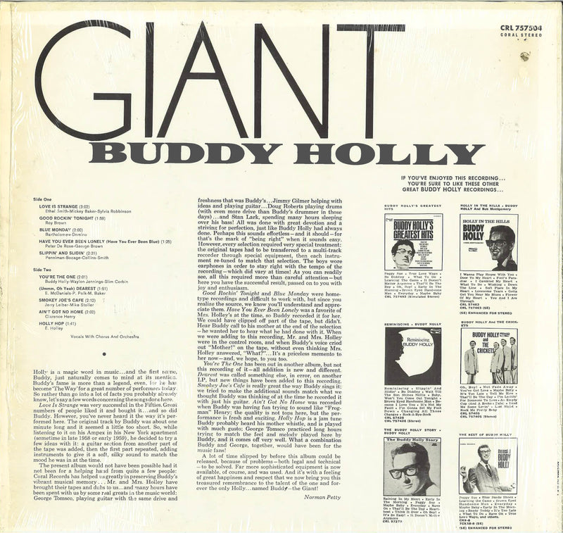 BUDDY HOLLY (バディ・ホリー)  - Giant (US 初回「MCAクレジット黒・虹ラベ」オリジナル・ステレオ LP)