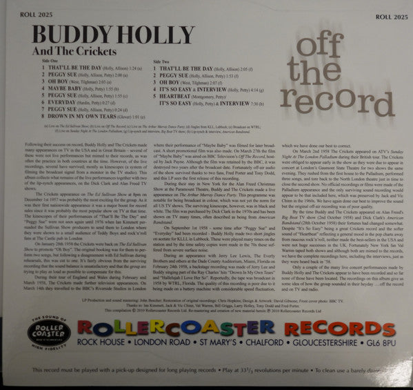 BUDDY HOLLY &  The Crickets (バディ・ホリー & ザ・クリケッツ)  - Off The Record (UK 限定10インチ LP/New)