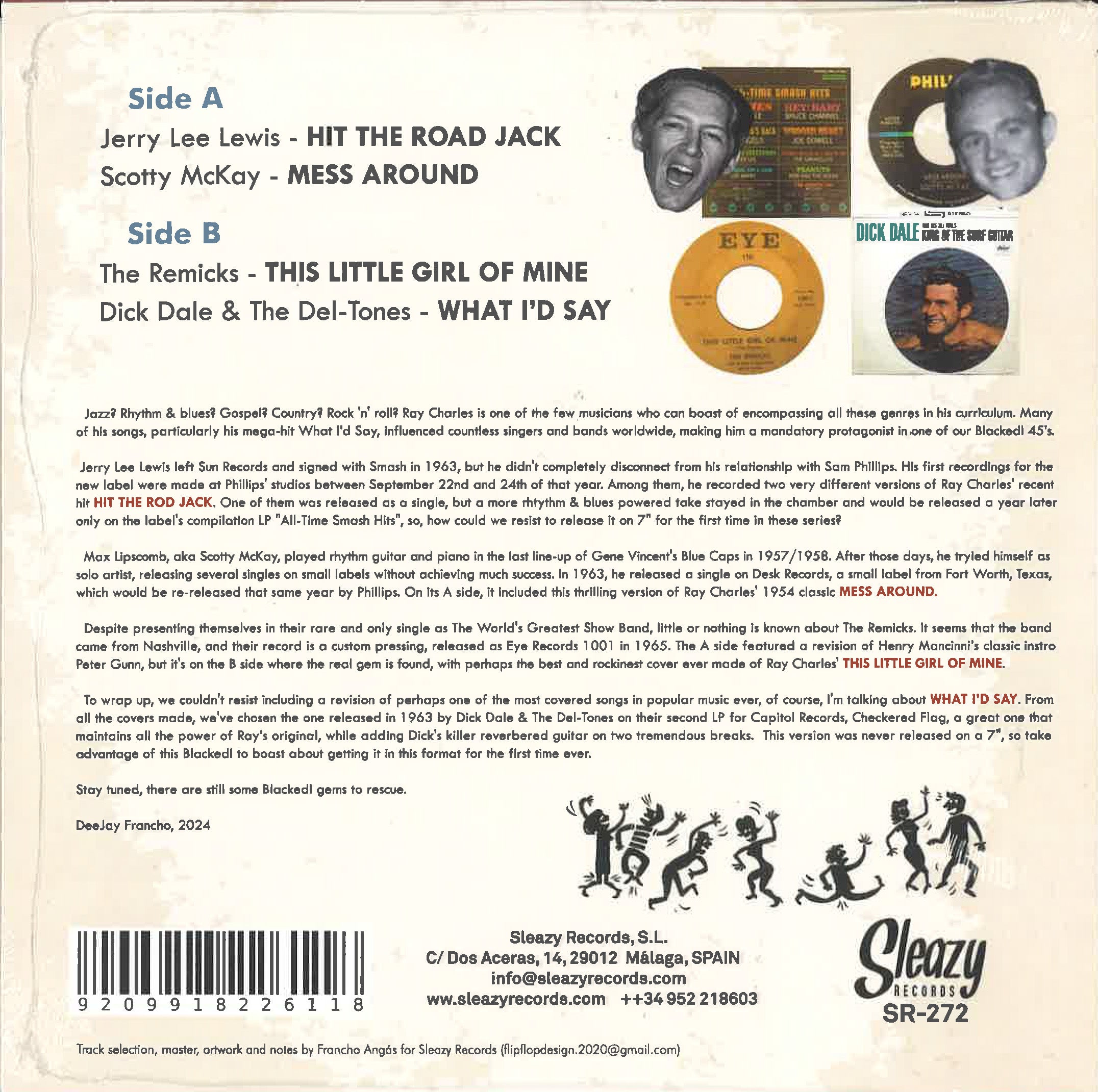 V.A. (スペインSleazy社監修、50's ブラック・ロッカー名曲のカバー集)  - Blacked Vol. 7 - Blacked! 'N' Ray'd ! (スペイン限定ジャケ付き4曲入り7インチEP/New)「レイ・チャールズ」編