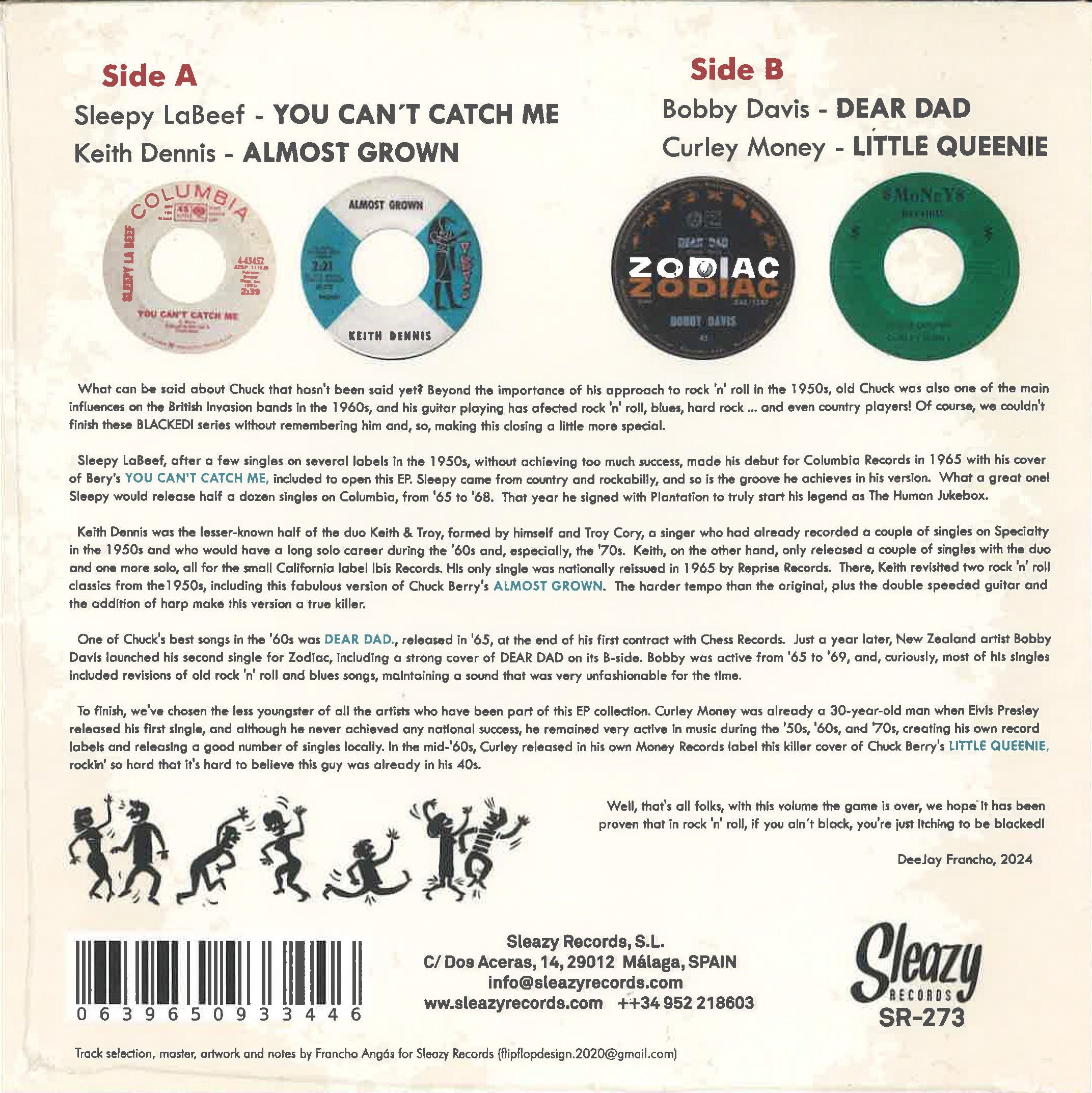 V.A. (スペインSleazy社監修、50's ブラック・ロッカー名曲のカバー集)  - Blacked Vol. 8 - Blacked! 'N' Chucked ! (スペイン限定ジャケ付き4曲入り7インチEP/New)「チャック・ベリー」編