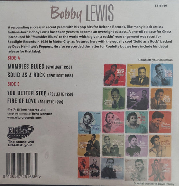 BOBBY LEWIS (ボビー・ルイス)  - You Better Stop ! EP/ Mumbles Blues  +3 (Spain 限定ジャケ付き再発4曲入り 7"EP/New)