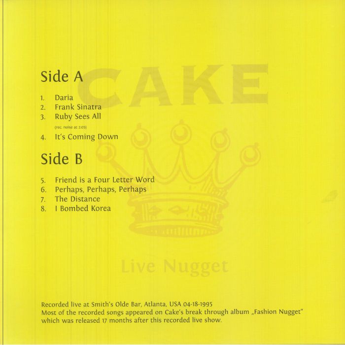 CAKE (ケイク)  - Live Nugget (EU 限定180グラム重量 LP/NEW) '95年US録音ライブアルバム
