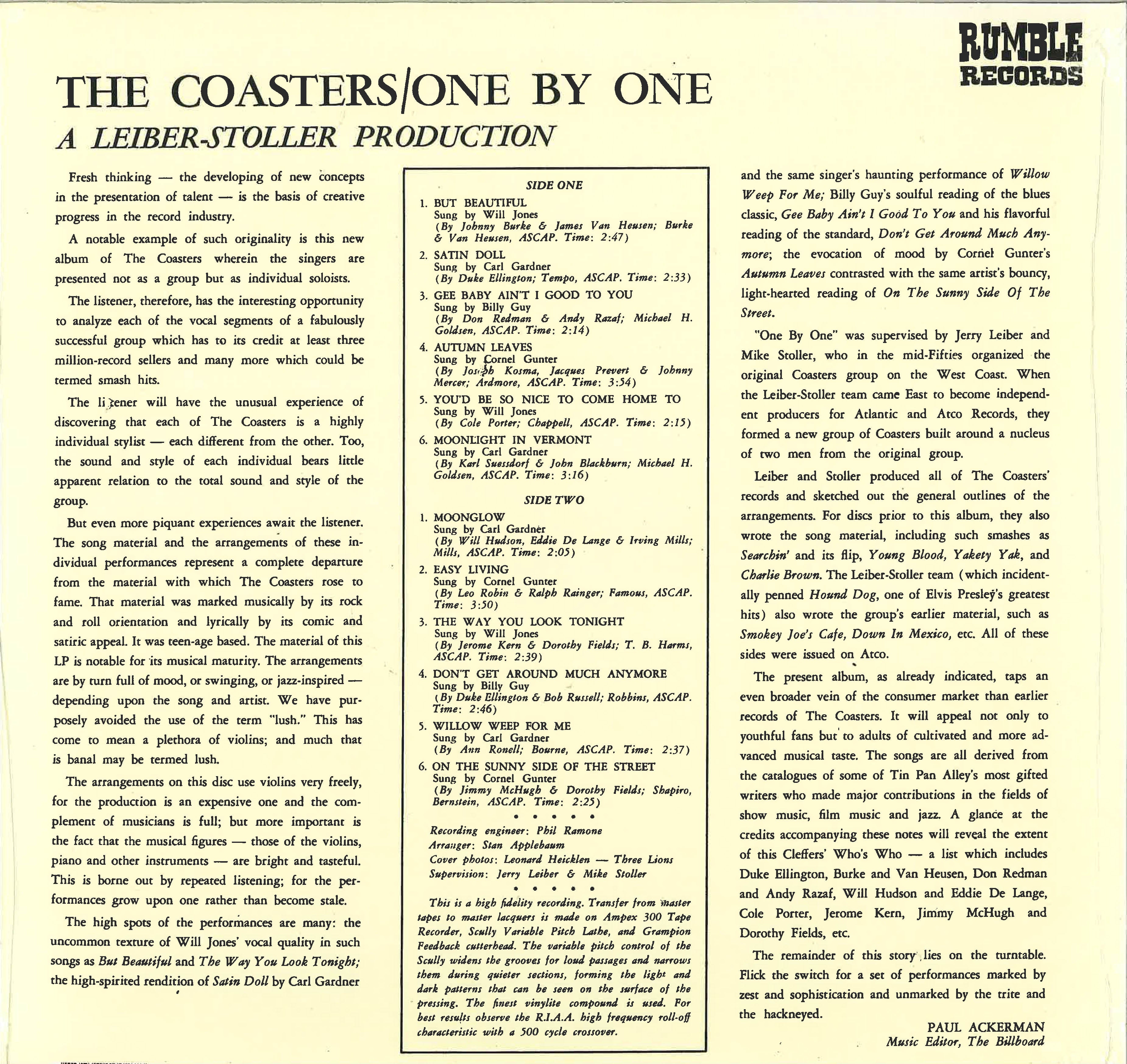 COASTERS (コースターズ)  - One By One (EU U限定復刻再発 LP/New)