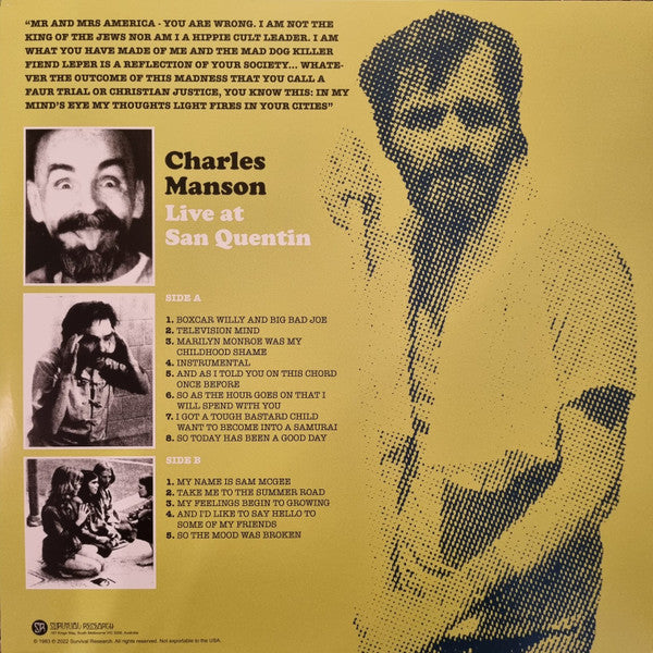CHARLES MANSON (チャールズ・マンソン)  - Live At San Quentin (EU 限定復刻再発アナログ LP/New)