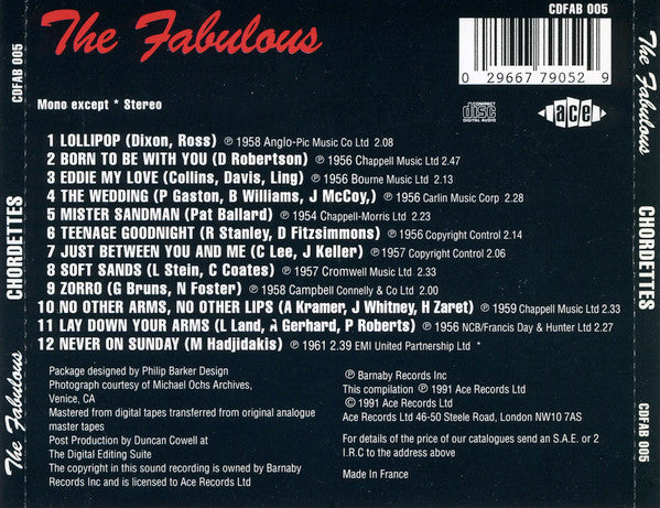 CHORDETTES (コーデッツ)  - The Fabulous (EU 限定 CD /New) ベスト12曲！