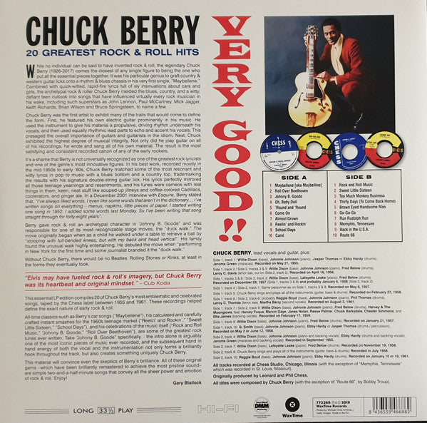 CHUCK BERRY (チャック・ベリー)  - Very Good!! 20 Greatest Rock & Roll Hits (EU 限定リリース 180g LP/New)