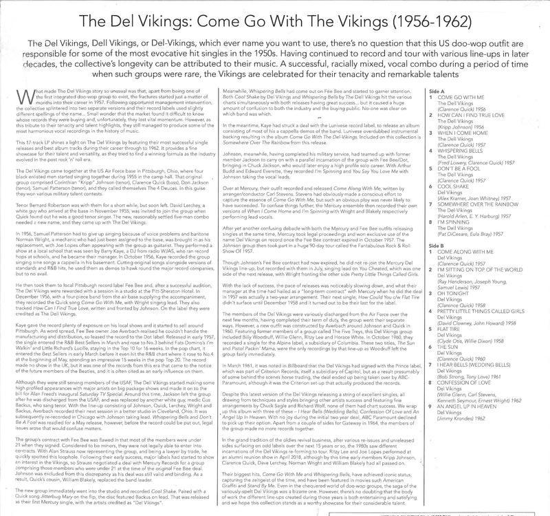 DEL VIKINGS (デル・ヴァイキングス)  - Come Go With The Vikings : 1956-61 (UK 限定リリース LP/New) ベスト全16曲！