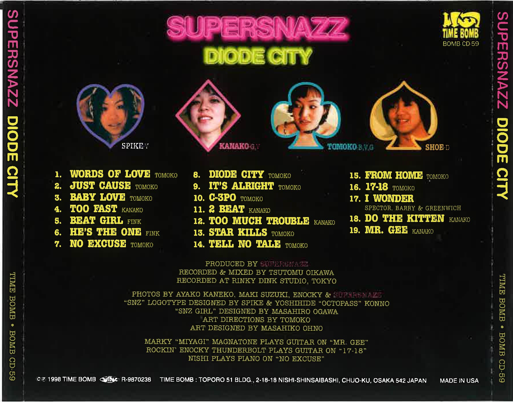 SUPERSNAZZ (スーパースナッズ)  - Diode City (日本タイムボム 限定CD/New ) ’98年19曲入りサード・アルバム！