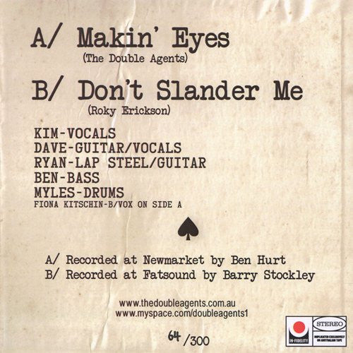 DOUBLE AGENTS (ダブル・エージェンツ)  - Makin' Eyes / 	Don't Slander Me (OZ 300枚限定ナンバリング入りジャケ付き7インチ/New)