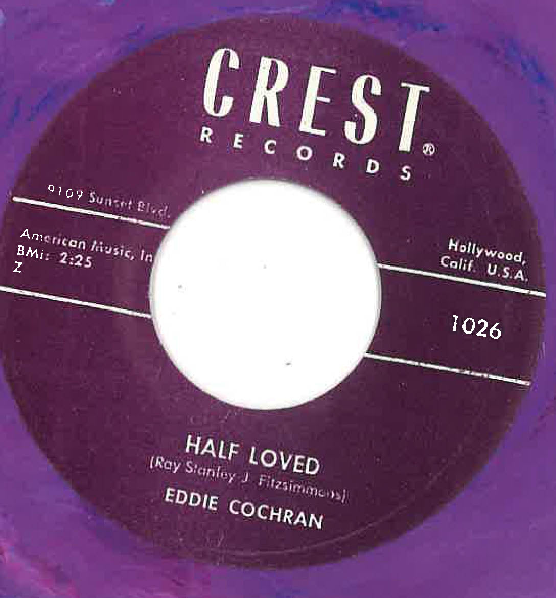 EDDIE COCHRAN (エディ・コクラン)  - Skinny Jim / Half Loved (US 限定リプロ再発「パープル・マーブル VINYL」7インチ/ New) '56年Crest社からのソロ名義デビュー作