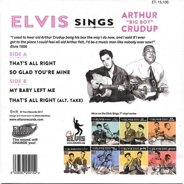 ELVIS PRESLEY (エルヴィス・プレスリー)  - Elvis Sings Arthur "Big Boy" Crudup (Spain 限定ジャケ付き再発4曲入り 7"EP/New)