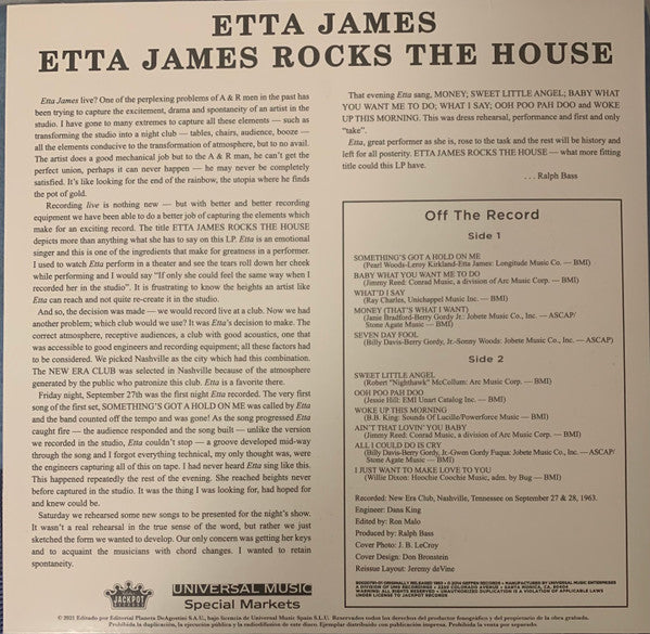 ETTA JAMES (エタ・ジェイムズ)  - Rocks The House (スペイン限定再発「黒盤」 LP/New)