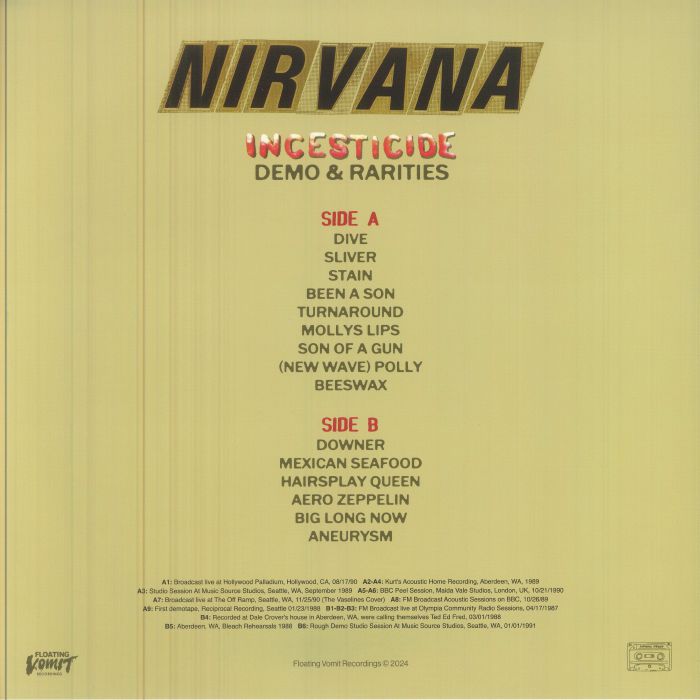 NIRVANA (ニルヴァーナ)  - Incesticide Demo & Rarities (EU 限定リリース LP/NEW) レアトラック・コンピ