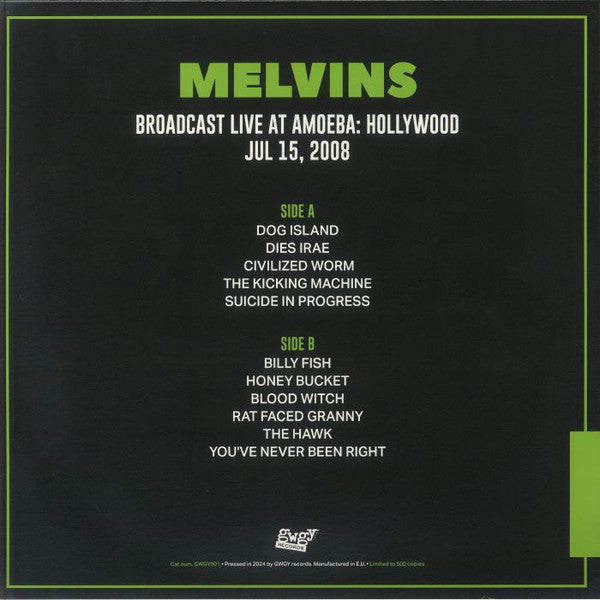 MELVINS (メルヴィンズ)  - Broadcast Live At Amoeba: Hollywood July 15 2008 (EU 500枚限定リリース LP/NEW)