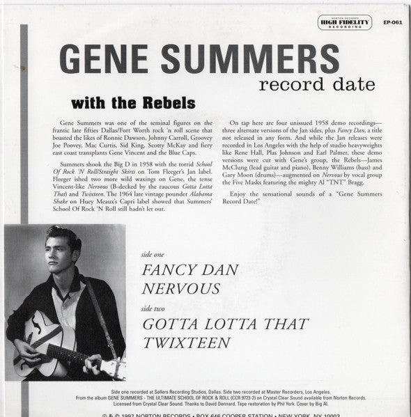 GENE SUMMERS with The Rebels (ジーン・サマーズ  ウィズ・ザ・レベルズ)  - A Gene Summers Record Date With The Rebels (US ジャケ付き4曲入り 7" EP /廃盤 New)
