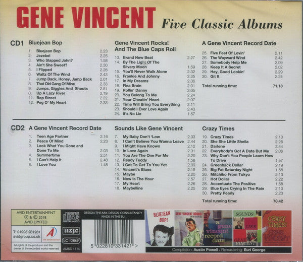 GENE VINCENT (ジーン・ヴィンセント)  - Five Classic Albums (EU 限定再発 2xCD/New) 全60曲！