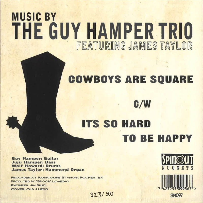 GUY HAMPER TRIO, The  feat. JAMES TAYLOR (ガイ・ハンパー・トリオ feat.ジェームス・テイラー)  - Cowboys Are Square / It's So Hard To Be Happy (UK 限定500枚ナンバリング入りざら紙ジャケ付き 7"/New)