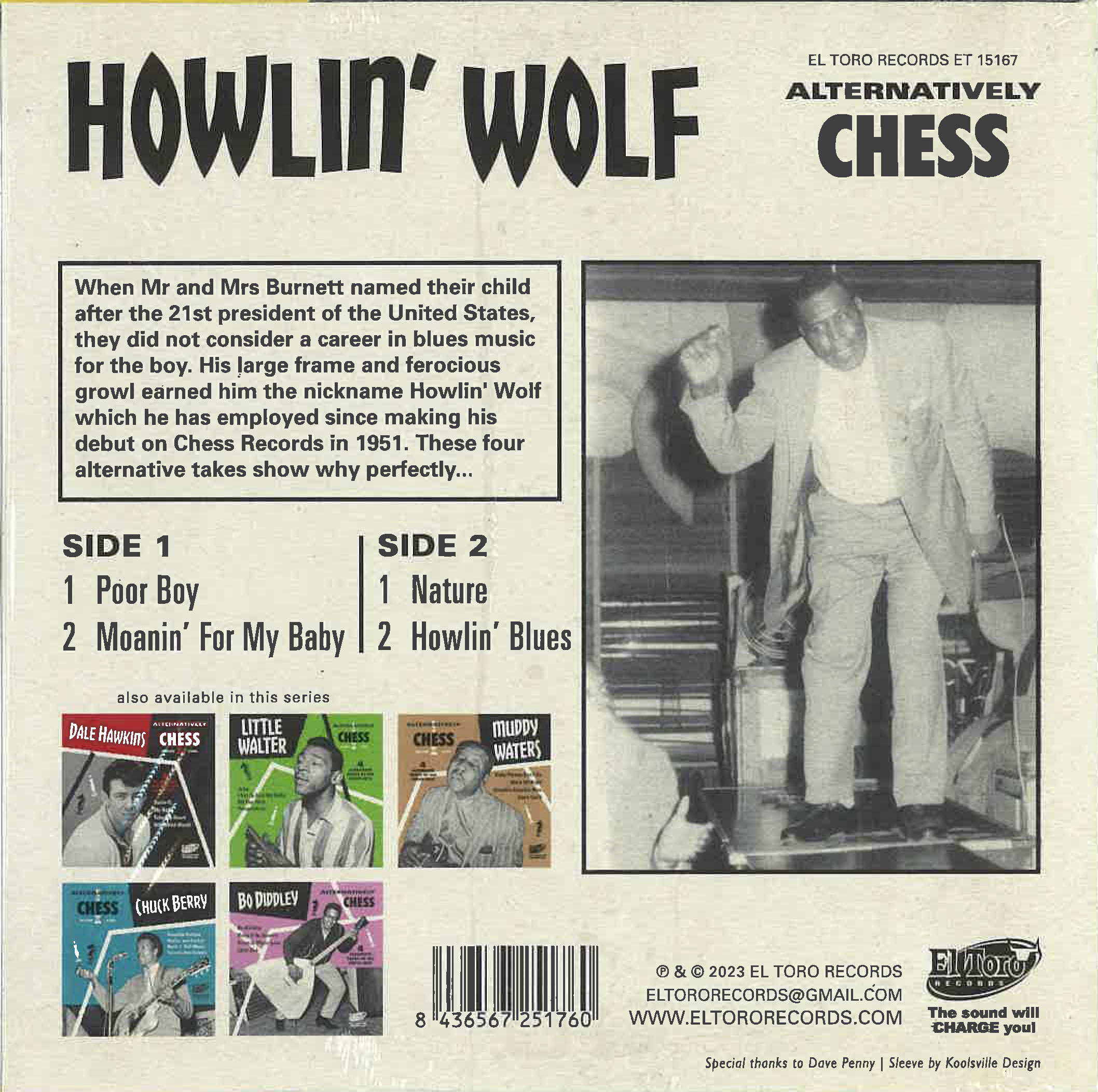 HOWLIN’ WOLF (ハウリン・ウルフ)  - Alternatively CHESS / Poor Boy +3 (Spain 限定4曲入りジャケ付き「クリア・イエロー盤」7インチEP/New)