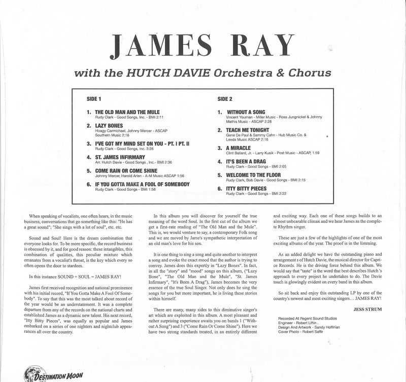 JAMES RAY (ジェームス・レイ)  - James Ray <1st Album>  (EU 500枚限定復刻再発「クリア VINYL」LP/New)ジョージハリソンのカヴァ原曲収録。
