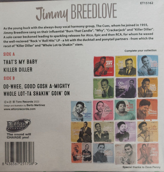 JIMMY BREEDLOVE (ジミー・ブリードラブ)  - Killer Diller EP/ That's My Baby  +3 (Spain 限定ジャケ付き再発4曲入り 7"EP/New)