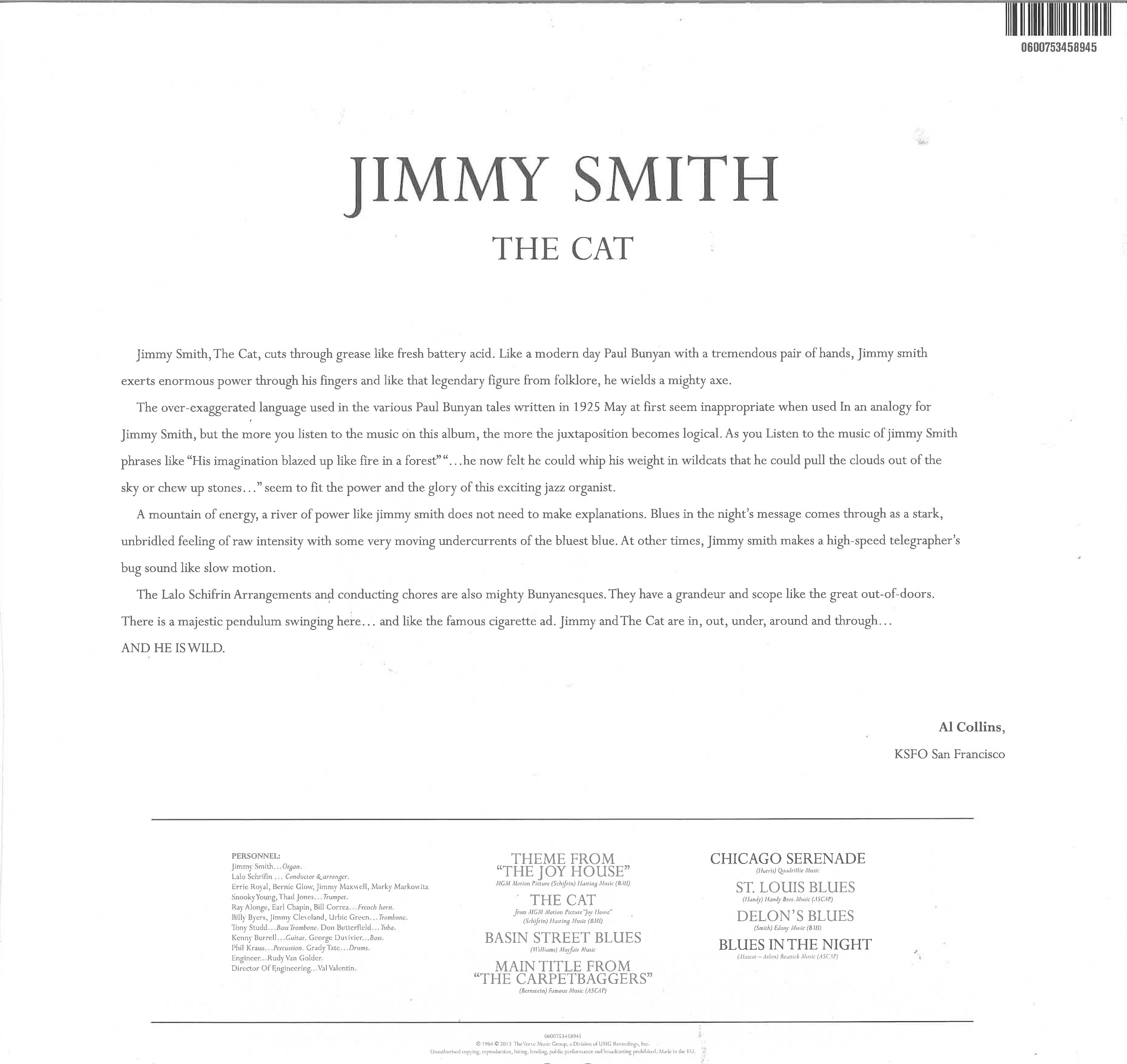 JIMMY SMITH (ジミー・スミス)  - The Cat (EU 限定リマスター再発 LP/New)