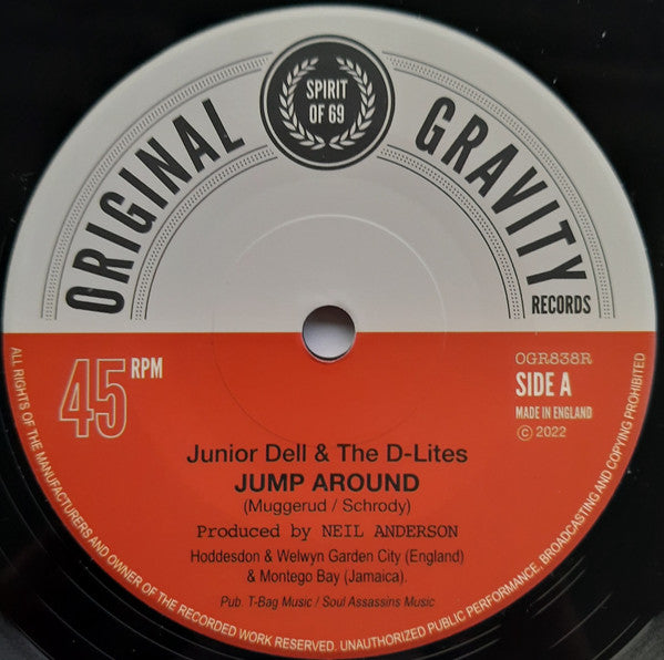 JUNIOR DELL & THE D-LITES / Prince Deadly (ジュニア・デル＆ザ・ディーライツ/ プリンス・ダディ)  - Jump Around / Rock The Lawn (UK 限定再発「紅白ラベ」 7"/New)