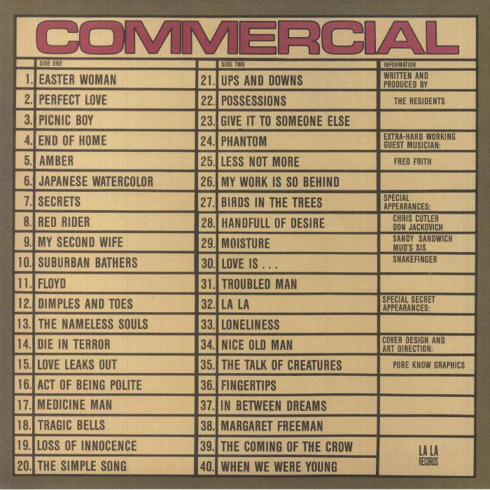 RESIDENTS, THE (レジデンツ)  - Commercial Album (EU 限定リプロ再発 LP/NEW) '80年7thアルバム