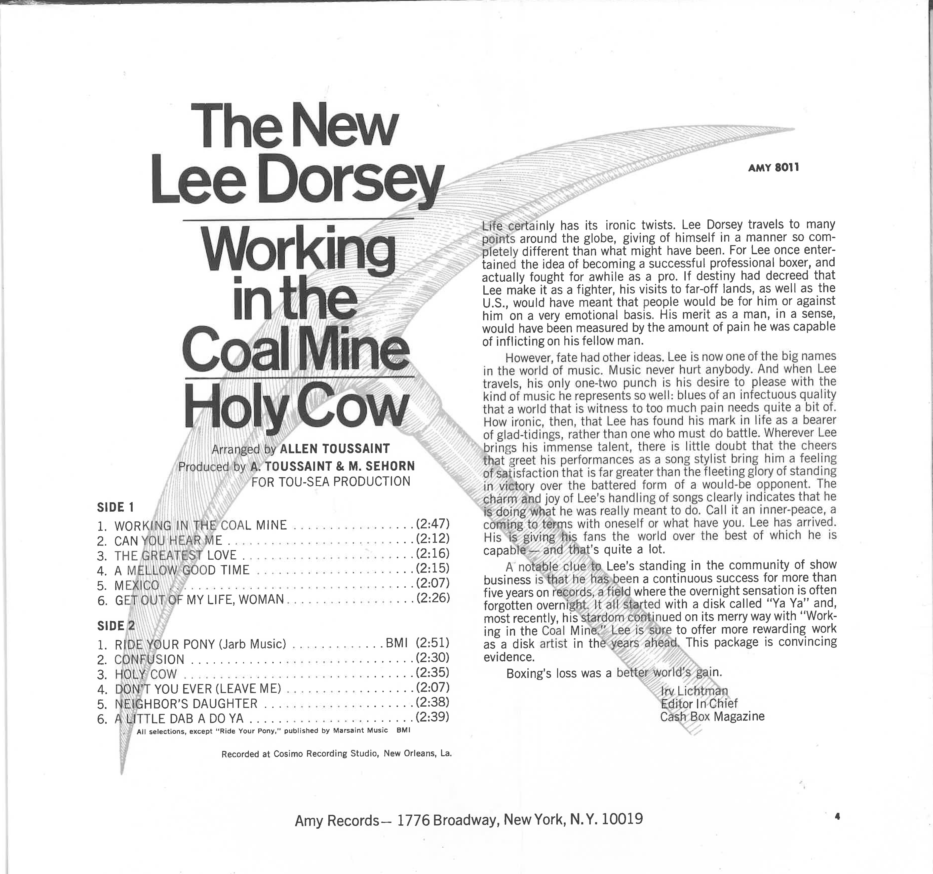 LEE DORSEY (THE NEW LEE DORSEY) (リー・ドーシー  )  - Working In The Coalmine - Holy Cow (US 限定復刻再発 LP/New)