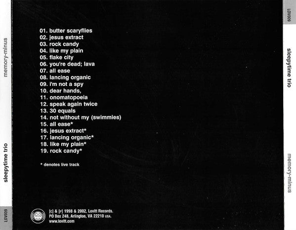 SLEEPYTIME TRIO (スリーピータイム・トリオ)  - Memory-Minus (US 限定リリース CD/NEW) '02年ディスコグラフィー・コンピ