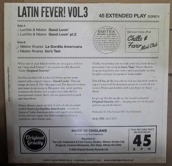 V.A. (オリジナル・グラヴィティ社のラテンシリーズEP！)  - Latin Fever ! Vol.3  (UK 初回限定オリジナルジャケ付き「黒・カラーラベ」 4曲入り7" EP/New)