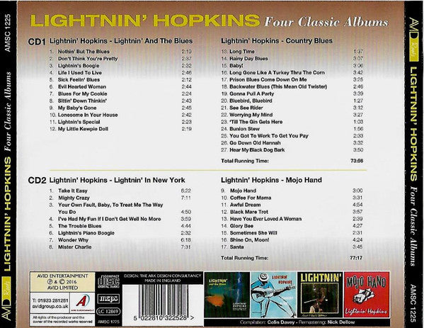 LIGHTNIN’ HOPKINS (LIGHTNING HOPKINS) (ライトニン・ホプキンス)  - Four Classic Albums (UK 限定合体再発CDx2枚組/New) 全44曲！