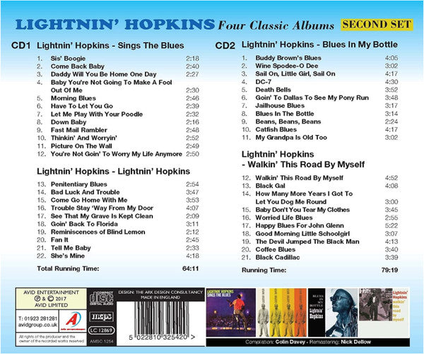 LIGHTNIN’ HOPKINS (LIGHTNING HOPKINS) (ライトニン・ホプキンス)  - Four Classic Albums - 2nd Set (UK 限定合体再発CDx2枚組/New) 全43曲！