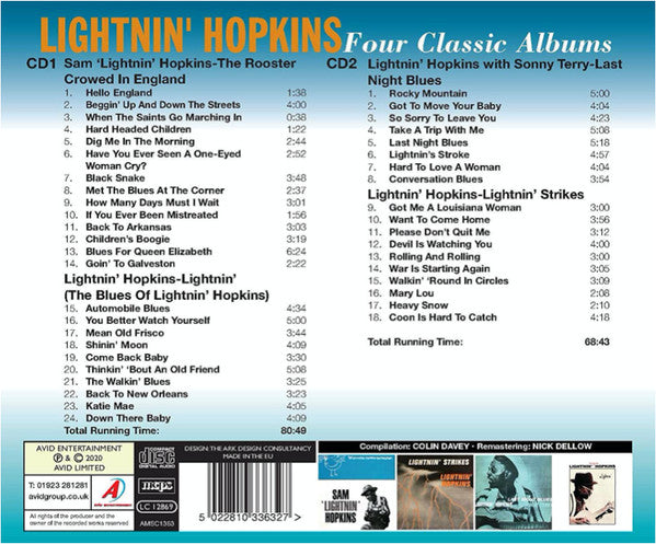 LIGHTNIN’ HOPKINS (LIGHTNING HOPKINS) (ライトニン・ホプキンス)  - Four Classic Albums - 3rd Set (UK 限定合体再発CDx2枚組/New) 全42曲！