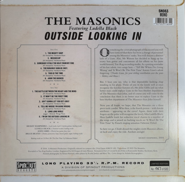 MASONICS, THE Featuring Ludella Black (マーソニックス feat. ルディラ・ブラック)  - Outside Looking In (UK 限定500枚ナンバリング入りモノラル LP/New)