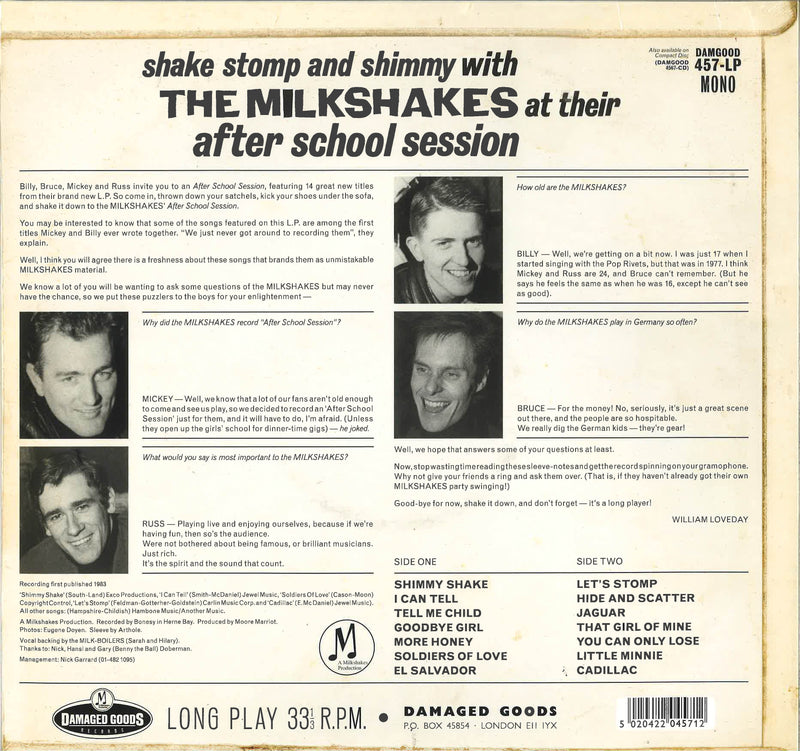 MILKSHAKES (ミルクシェイクス) - After School Sessions (UK 限定復刻再発モノラル LP/New)
