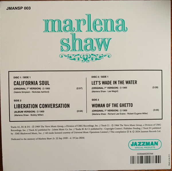 MARLENA SHAW (マリーナ・ショウ)  - California Soul + 3 (UK 限定再発 2x7"/New)