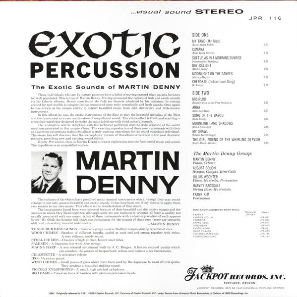 MARTIN DENNY (マーティン・デニー)  - Exotic Percussion (US 限定復刻再発「Sea Glass=ターコイズ VINYL」ステレオ LP/New)'61年12作目