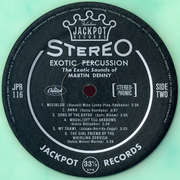 MARTIN DENNY (マーティン・デニー)  - Exotic Percussion (US 限定復刻再発「Sea Glass=ターコイズ VINYL」ステレオ LP/New)'61年12作目