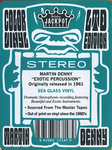 MARTIN DENNY (マーティン・デニー)  - Exotic Percussion (US 限定復刻再発「Sea Glass=ターコイズ VINYL」ステレオ LP/New)'61年12作目