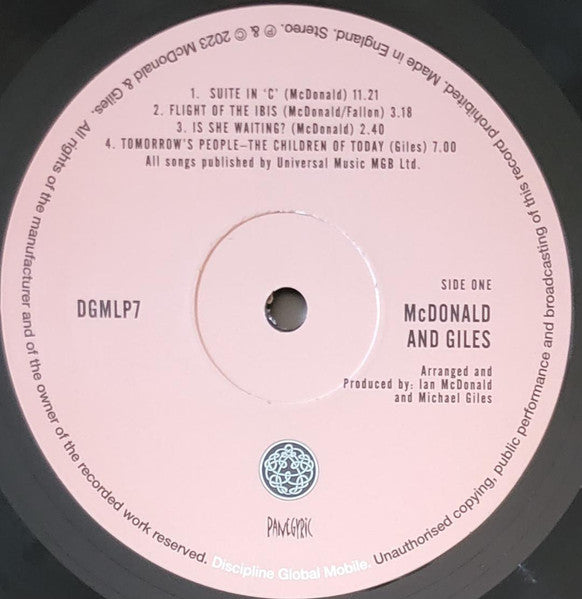 McDONALD & GILES (マクドナルド・アンド・ジャイルズ)  - McDonald And Giles (UK 限定復刻再発 200グラム LP/New)