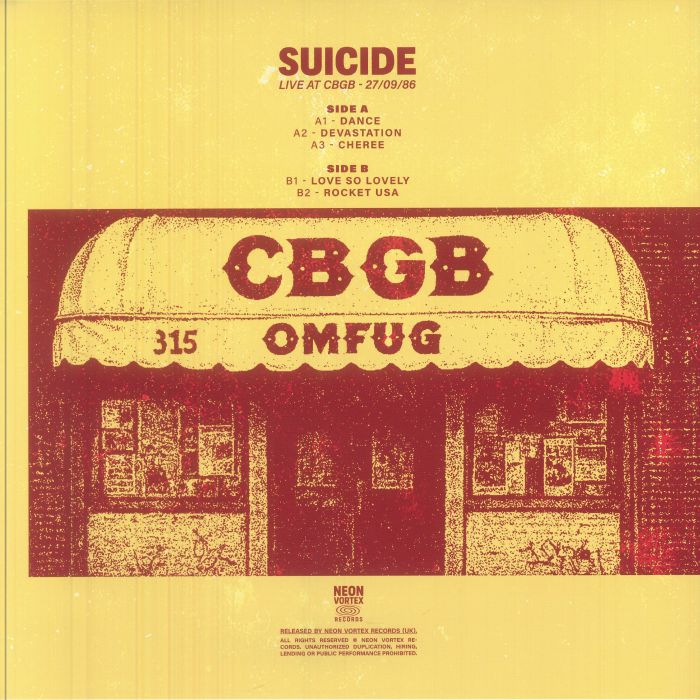 SUICIDE (スーサイド)  - Live At CBGB (UK 限定リリース LP/NEW) '86年US録音ライブアルバム